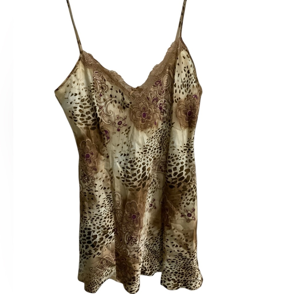 Y2K DELICATES Animal & Floral Satin Nightgown Fairy Lace Trim Size XL